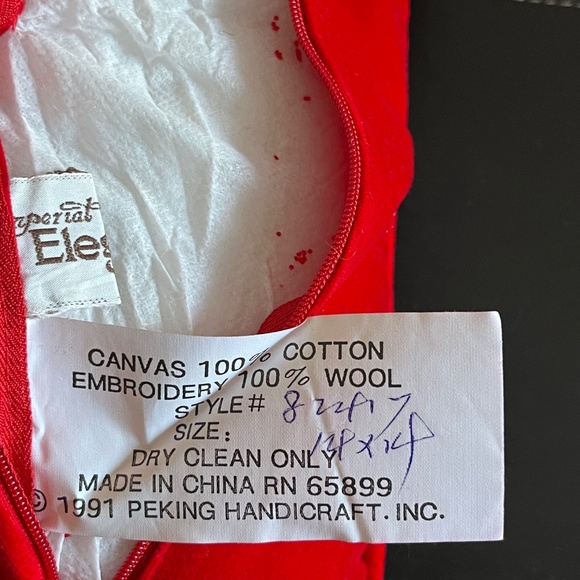 Christmas Angel Musical Instrument Pillow WOOL NEEDLEPOINT, RED velvet 14 x 14 - Picture 8 of 15